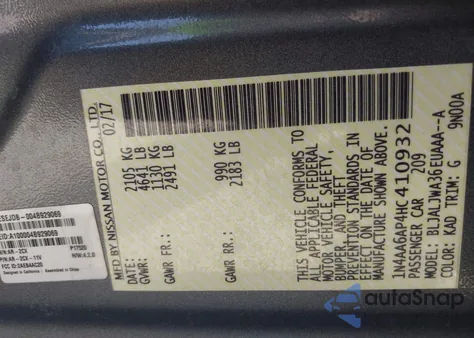 2017 Nissan Maxima 3.5 Sv z USA, uszkodzony, nr VIN 1N4AA6AP4HC410932